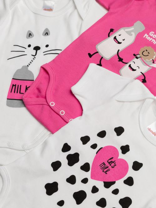 Βρεφικά Κορμάκια MINERVA για κορίτσι Let's Milk - 100% Αγνό Βαμβάκι - 3 Pack