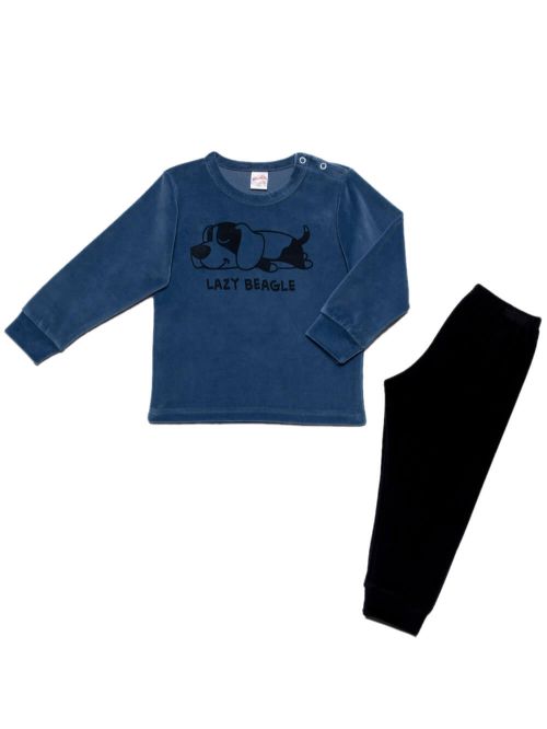 Βρεφική Πυτζάμα MINERVA Lazy Beagle για αγόρι - Απαλό Βελούδο
