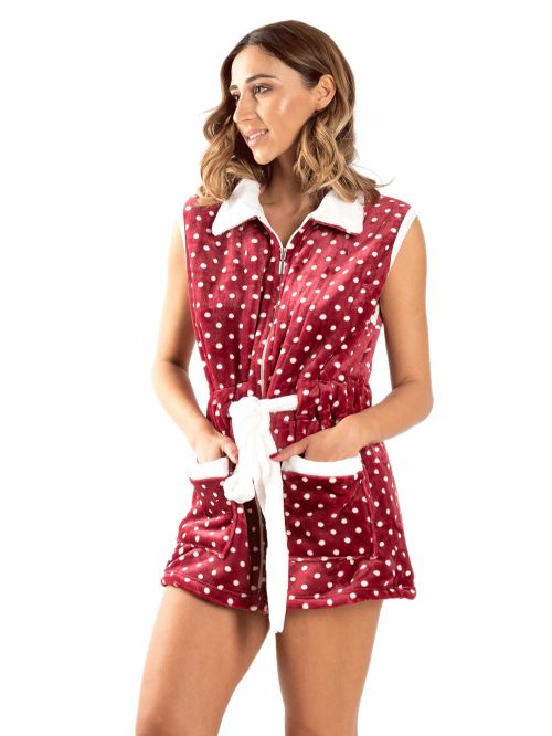 Γυναικεία ρόμπα bonne nuit 9515 bordeaux dots μπροστά