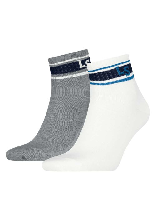 LEVIS Ανδρική Κάλτσα Ημίκοντη Logo - White/Grey - Super Απαλό Βαμβάκι - 2 Ζευγάρια
