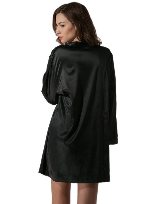 σατέν ρόμπα luna 80202 black μπροστά