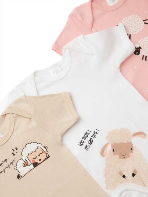 Βρεφικά Κορμάκια MINERVA Sheeps για Κορίτσι - 100% Αγνό Βαμβάκι - Πακέτο με 3