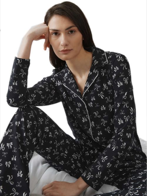 Γυναικεία Πυτζάμα MINERVA Bows - Κουμπωτή - 100% Βαμβάκι Interlock