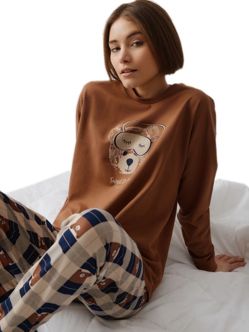 Γυναικεία Πυτζάμα MINERVA Printed Sweat - 100% Βαμβάκι Interlock