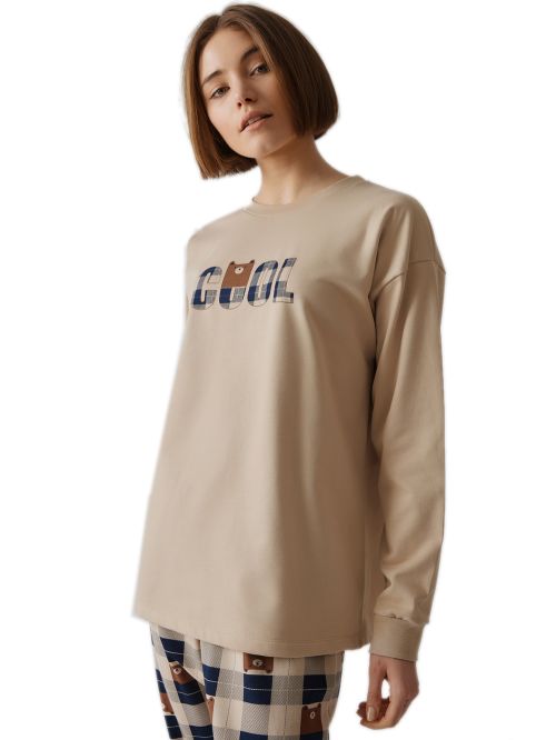 Γυναικεία Πυτζάμα MINERVA Printed Sweat - 100% Βαμβάκι Interlock