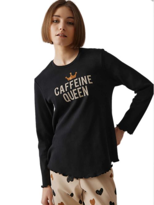 Γυναικεία Πυτζάμα MINERVA Coffee Queen - 100% Βαμβάκι Interlock