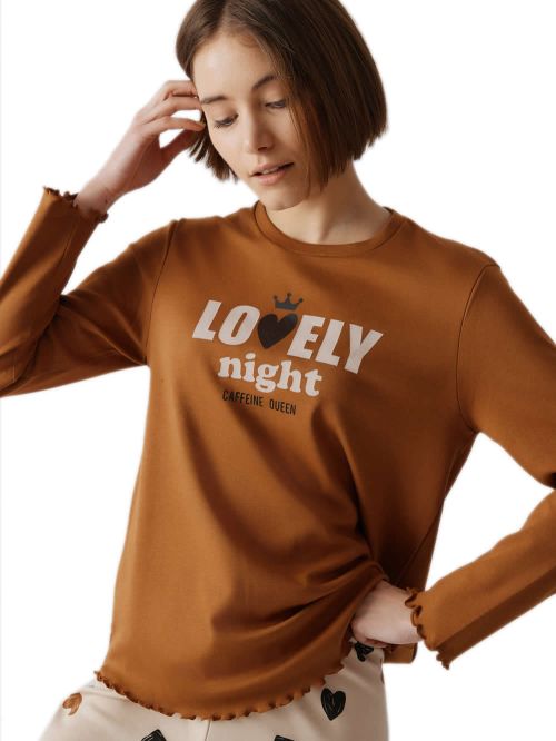 Γυναικεία Πυτζάμα MINERVA Coffee Queen - 100% Βαμβάκι Interlock