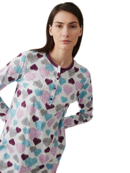 Γυναικείο Νυχτικό MINERVA Multi Hearts - Νέα Μαμά - 100% Βαμβάκι Interlock
