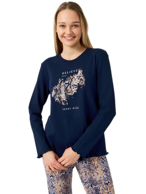 Γυναικεία Πυτζάμα MINERVA Wild Blue - 100% Βαμβάκι Interlock