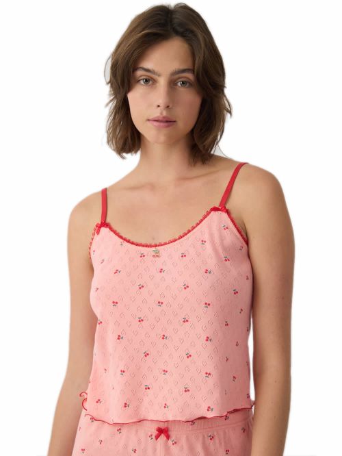 Γυναικεία Πυτζάμα MINERVA Pointelle - Σχέδιο Cherries - 100% Βαμβακερή 