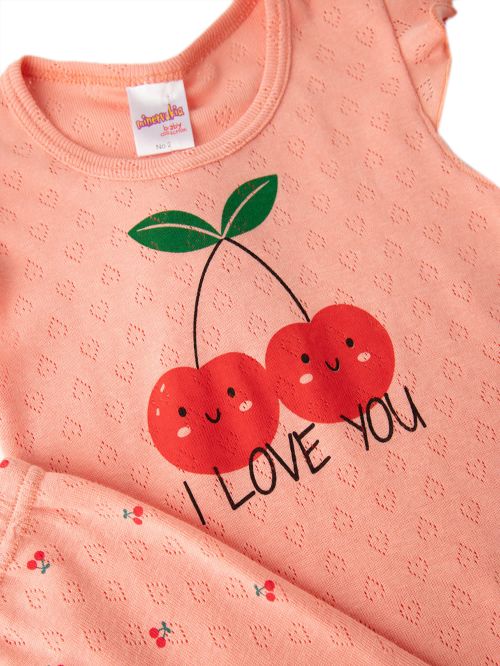 Βρεφική Πυτζάμα MINERVA για Κορίτσι Cherries Pointelle - 100% Αγνό Βαμβάκι