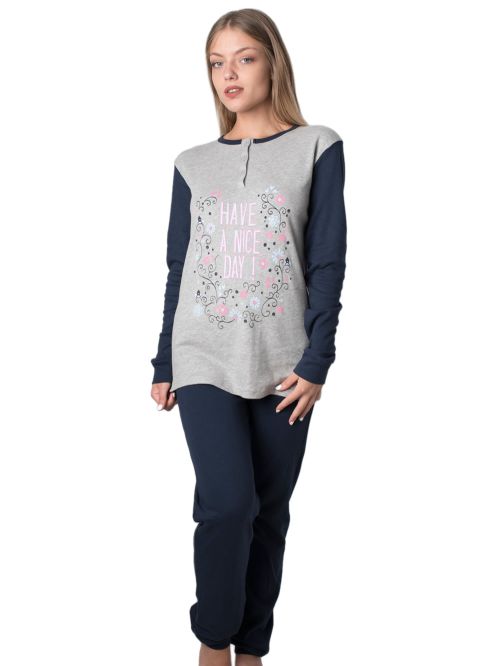 Πυτζάμα Homewear Point Service με Κουμπιά - 100% Βαμβάκι Interlock 