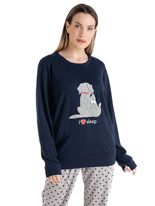 Πυτζάμα Γυναικεία RACHEL Heart (Dog Cat) - Γεμάτο Βαμβάκι
