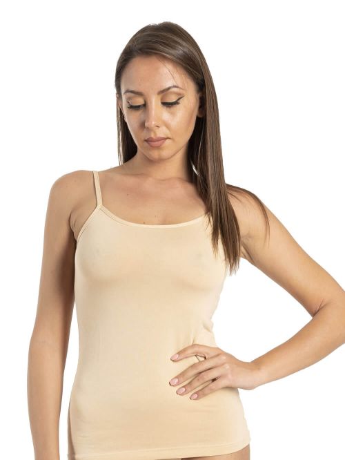 GKAPETANIS Top με Λεπτή Τιράντα Soft Touch - Modal & Βαμβάκι - Plus SIze - Χειμώνας 2023-3XL-Beige