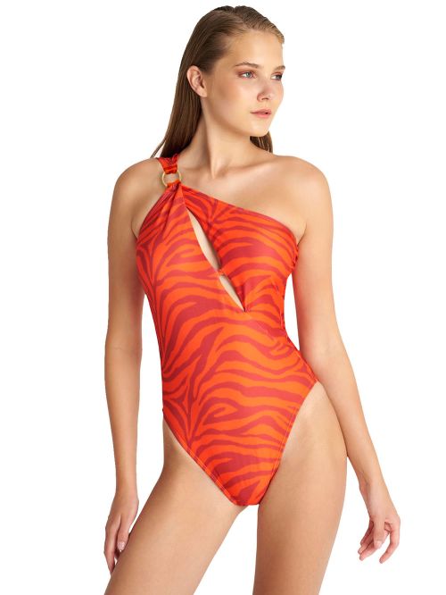 Μαγιό BLU4U Red Zebra Ολόσωμο - Αόρατη Ενίσχυση - Ένας Ώμος