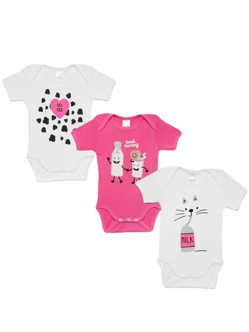 Βρεφικά Κορμάκια MINERVA για κορίτσι Let's Milk - 100% Αγνό Βαμβάκι - 3 Pack