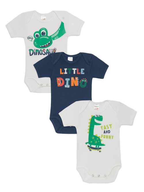 Βρεφικά Κορμάκια MINERVA για αγόρι Hey Dino - 100% Αγνό Βαμβάκι - 3 Pack 