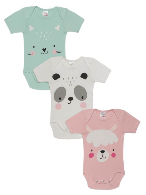 Βρεφικά Κορμάκια MINERVA για κορίτσι Faces - 100% Αγνό Βαμβάκι - 3 Pack 