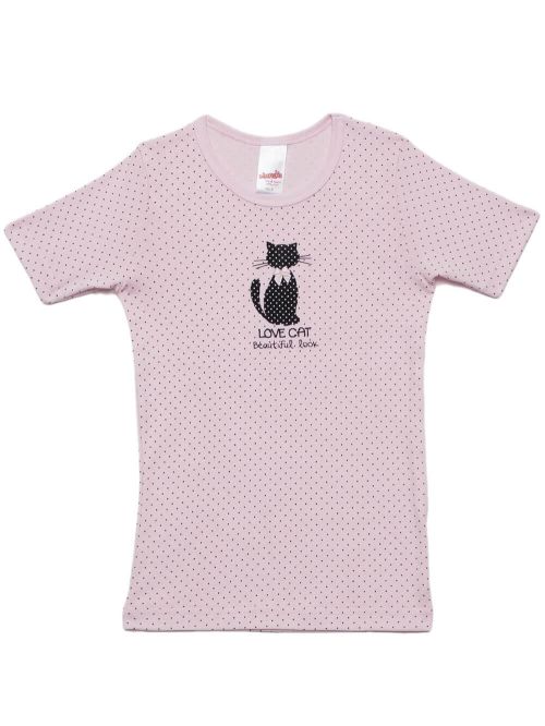 Παιδικό Φανελάκι MINERVA Κοντό Μανίκι Love Cat - 100% Αγνό Βαμβάκι 