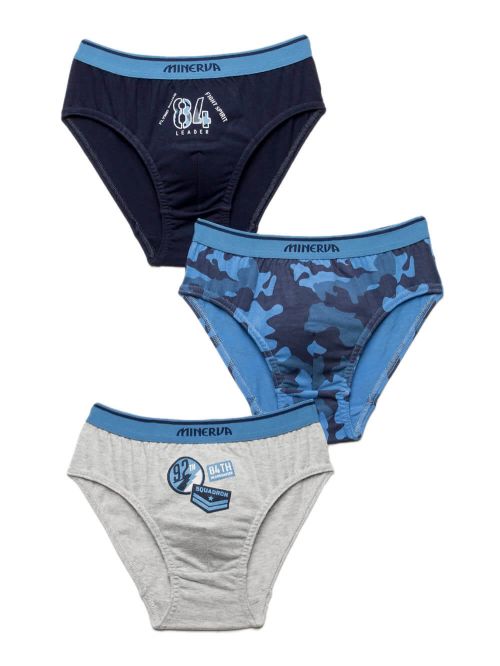 Παιδικό-Εφηβικό Σλιπ MINERVA BLUE CAMO - 100% Αγνό Βαμβάκι - 3 Pack