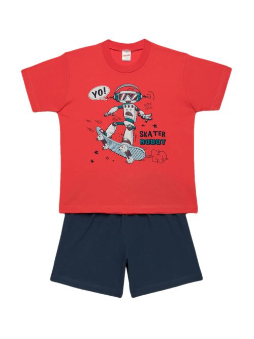Παιδική Πυτζάμα MINERVA Robot Skater - 100% Αγνό Βαμβάκι 