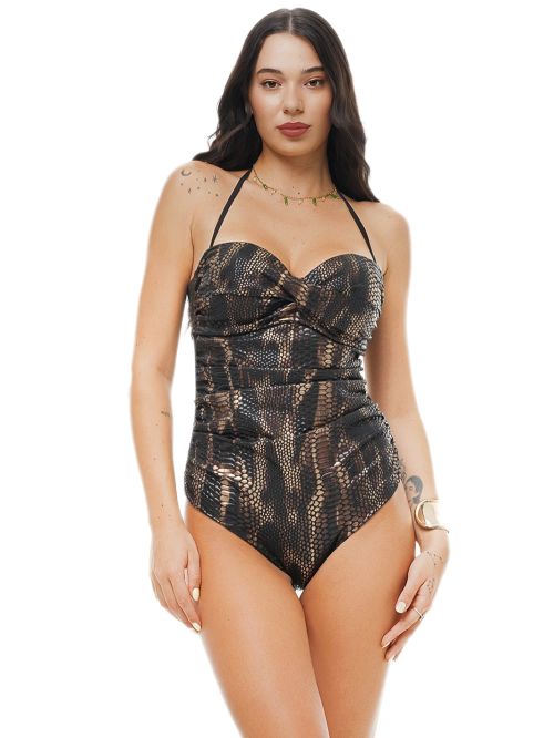 Μαγιό BLUEPOINT Croco Effect Ολόσωμο Strapless Μεγάλο Στήθος - Αόρατη Ενίσχυση 