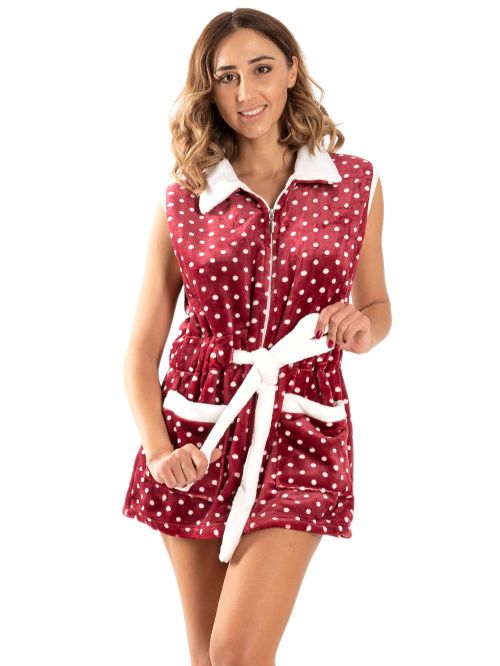 Γυναικεία ρόμπα bonne nuit 9515 bordeaux dots μπροστά