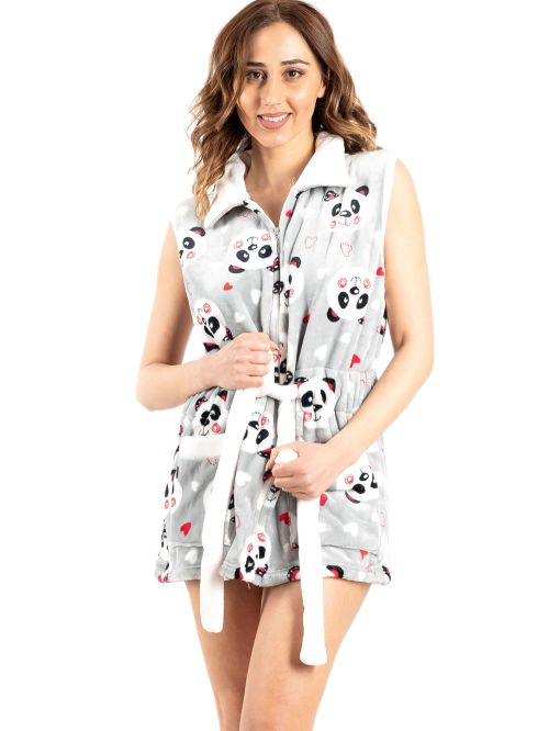 γυναικεία ρόμπα bonne nuit 9515 grey panda μπροστά
