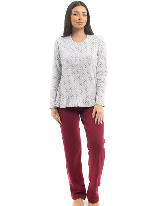 γυναικεία πυτζάμα giota 3030 bordeaux μπροστά