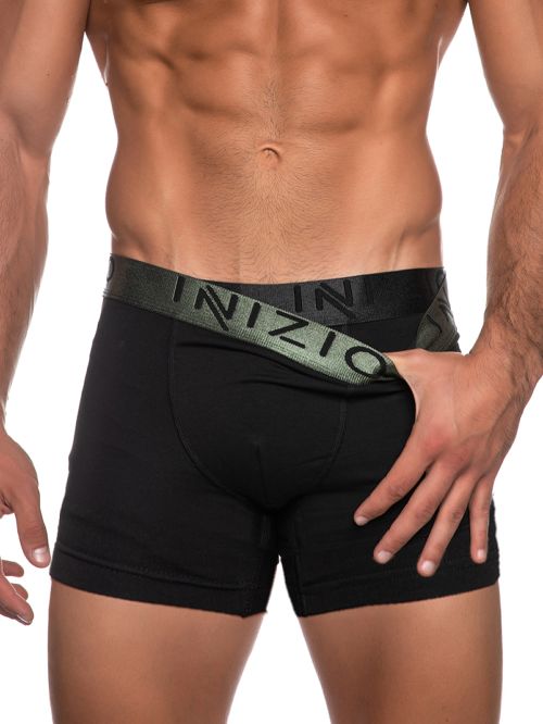 INIZIO Boxer Μακρύ - Black/Khaki - Ελαστικό Βαμβάκι - Υπερμεγέθη - Πακέτο με 2 