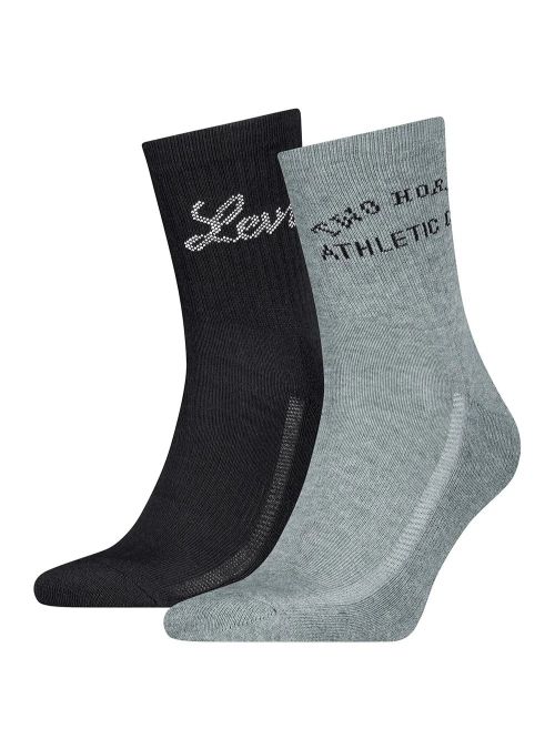 LEVIS Ανδρική Κανονική Κάλτσα Saloon Logo - Black/Grey - 2 Ζευγάρια