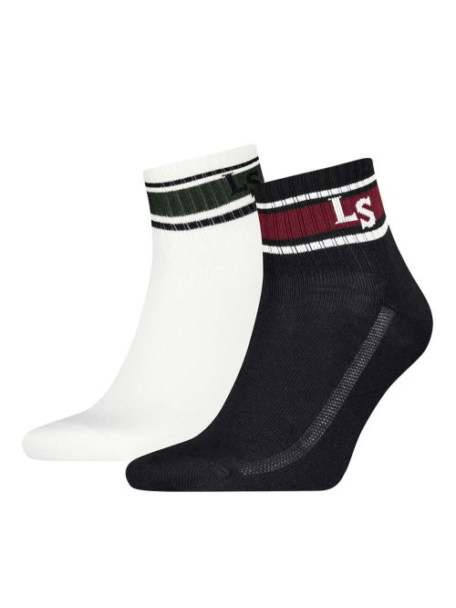 LEVIS Ανδρική Κάλτσα Ημίκοντη Logo - Black/White - Super Απαλό Βαμβάκι - 2 Ζευγάρια