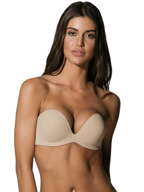 Strapless Σουτιέν Luna Secret Sense - Push Up με Διπλή Αφαιρούμενη Ενίσχυση - Ανόρθωση & Πλουσιότερο Μπούστο-75C-Beige