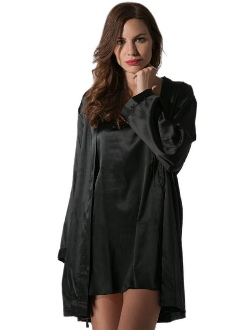 σατέν ρόμπα luna 80202 black μπροστά