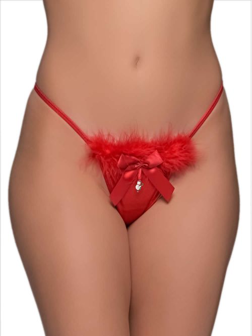 MILENA BY PARIS G-String - Σατέν Φιόγκος & Πούπουλα