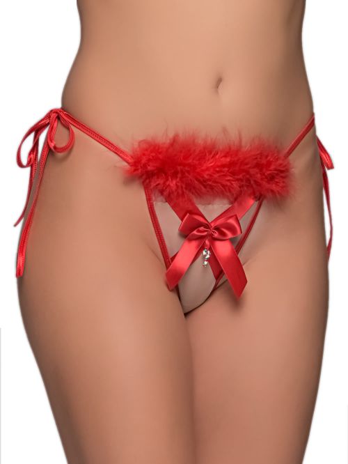 MILENA BY PARIS String - Σατέν Φιόγκος & Πούπουλα - Ανοιχτό στο Καβάλο