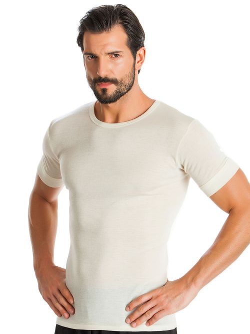 Μάλλινη Ανδρική Φανέλα Minerva με Κοντό Μανίκι - 100% Αγνό Μαλλί 