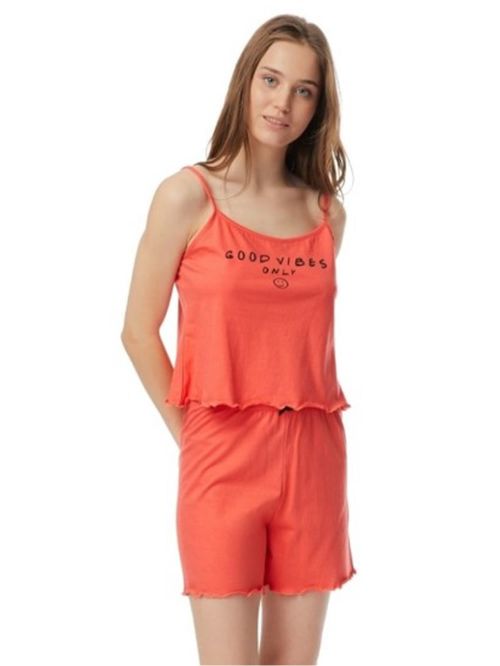γυναικεία πυτζάμα minerva 52355-471 κοραλί μπροστά