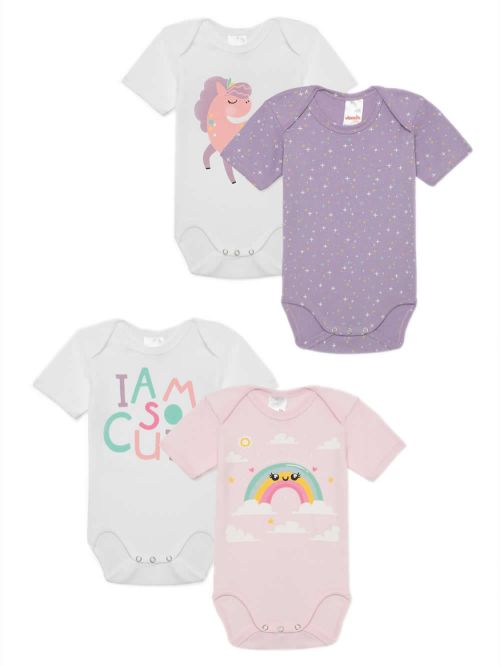 Βρεφικά Κορμάκια MINERVA Cute για Κορίτσι - 100% Αγνό Βαμβάκι - Πακέτο με 4