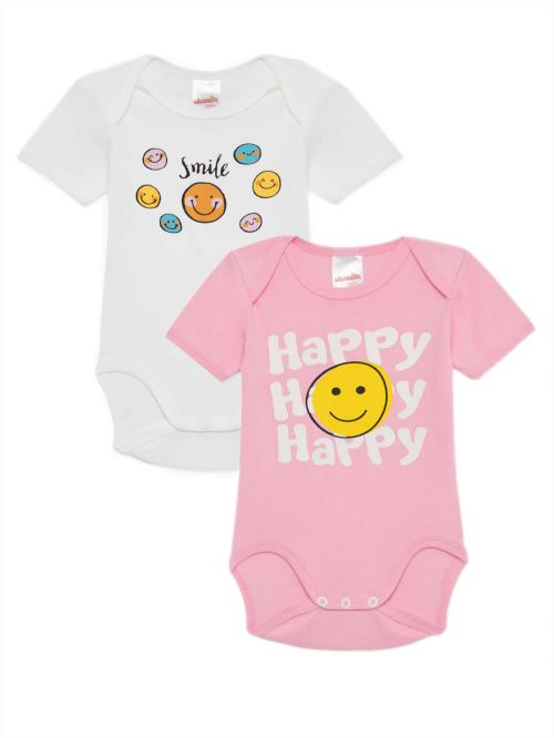 Βρεφικά Κορμάκια MINERVA Happy Smile για Κορίτσι - 100% Αγνό Βαμβάκι - Πακέτο με 2