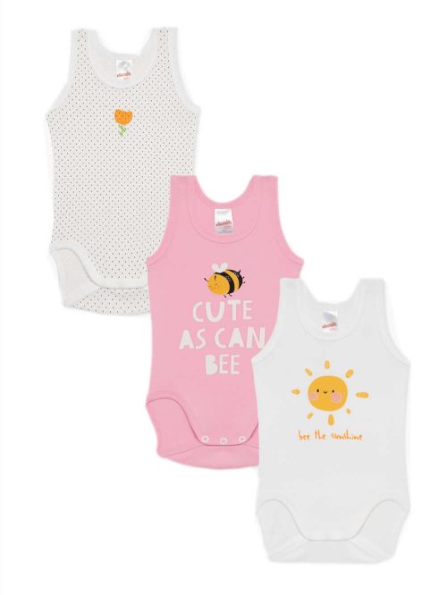 Βρεφικά Κορμάκια MINERVA Bee Sunshine για Κορίτσι - 100% Αγνό Βαμβάκι - Πακέτο με 3