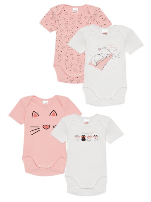 Βρεφικά Κορμάκια MINERVA Kitty για Κορίτσι - 100% Αγνό Βαμβάκι - Πακέτο με 4