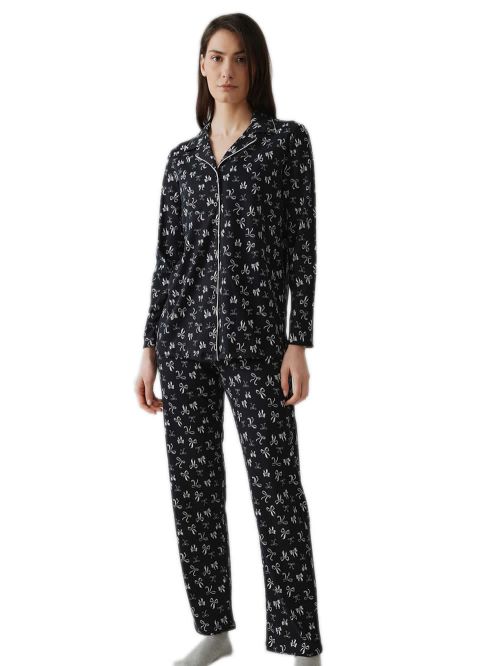 Γυναικεία Πυτζάμα MINERVA Bows - Κουμπωτή - 100% Βαμβάκι Interlock