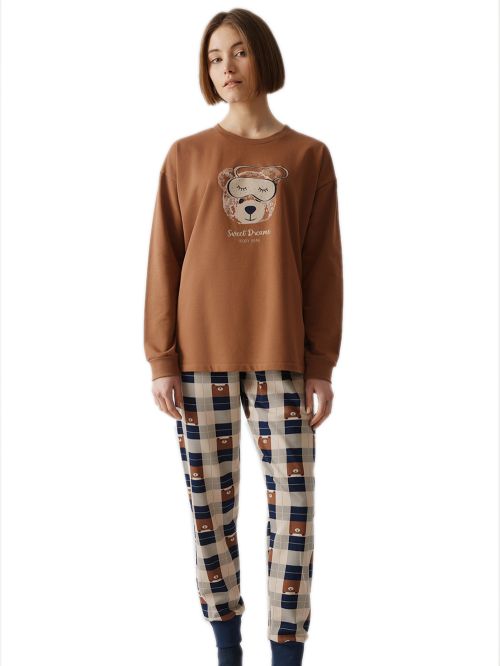 Γυναικεία Πυτζάμα MINERVA Printed Sweat - 100% Βαμβάκι Interlock