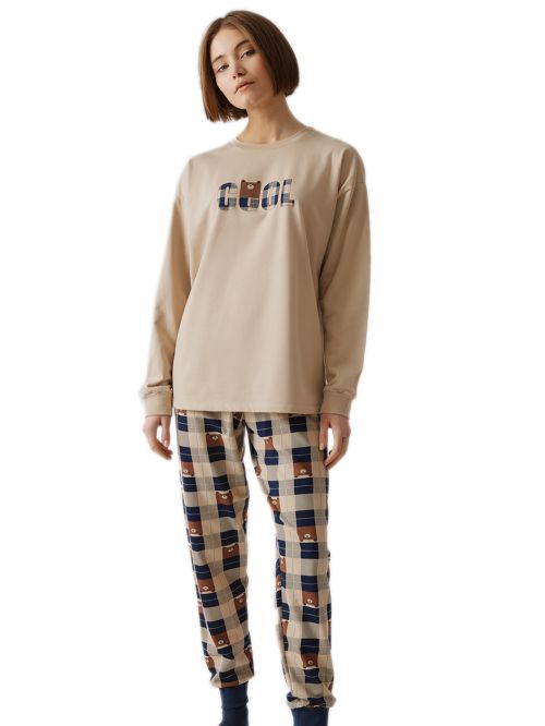 Γυναικεία Πυτζάμα MINERVA Printed Sweat - 100% Βαμβάκι Interlock