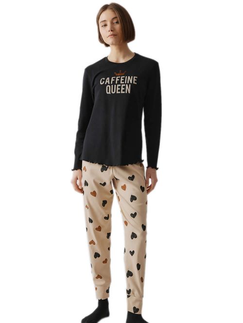 Γυναικεία Πυτζάμα MINERVA Coffee Queen - 100% Βαμβάκι Interlock