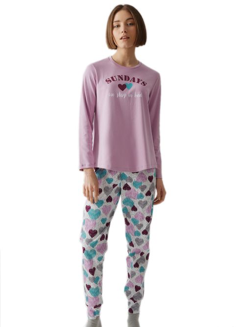 Γυναικεία Πυτζάμα MINERVA Multi Hearts - 100% Βαμβάκι Interlock