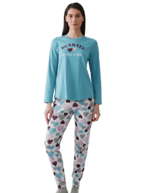 Γυναικεία Πυτζάμα MINERVA Multi Hearts - 100% Βαμβάκι Interlock