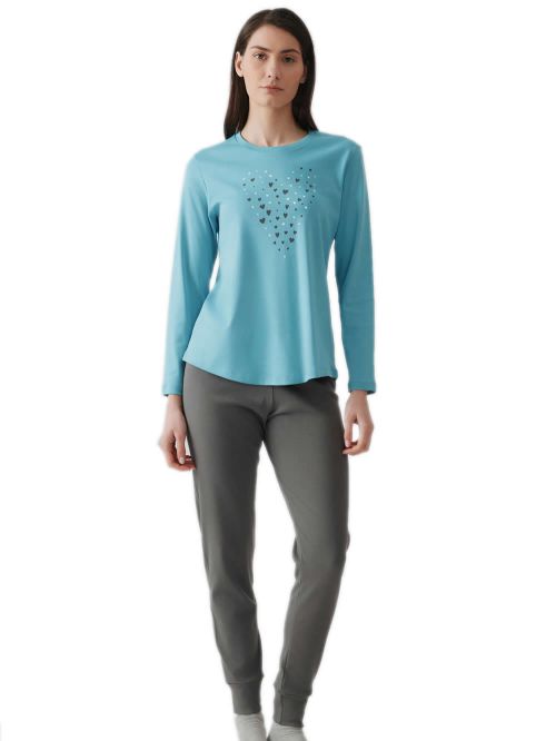 Γυναικεία Πυτζάμα MINERVA Choco Hearts - 100% Βαμβάκι Interlock