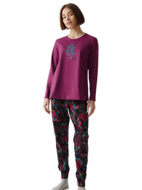 Γυναικεία Πυτζάμα MINERVA Dark Bloom - 100% Βαμβάκι Interlock